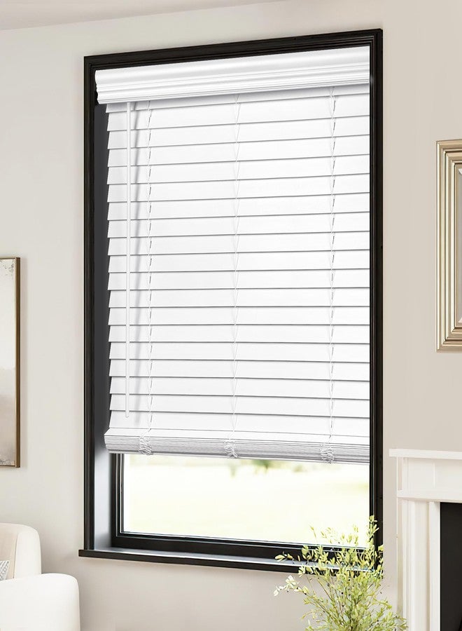 LazBlinds 2-inch Cordless Faux Wood Blinds with Royal Valance, Room Darkening Horizontal Window Blinds, Inside Mount Blinds for Windows - Fit for Window 35.125'' W x 48'' H - White - Image 1